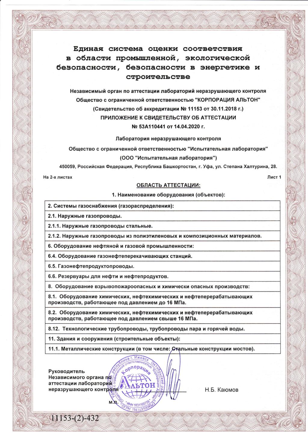 Свидетельство об аттестации. Страница 2